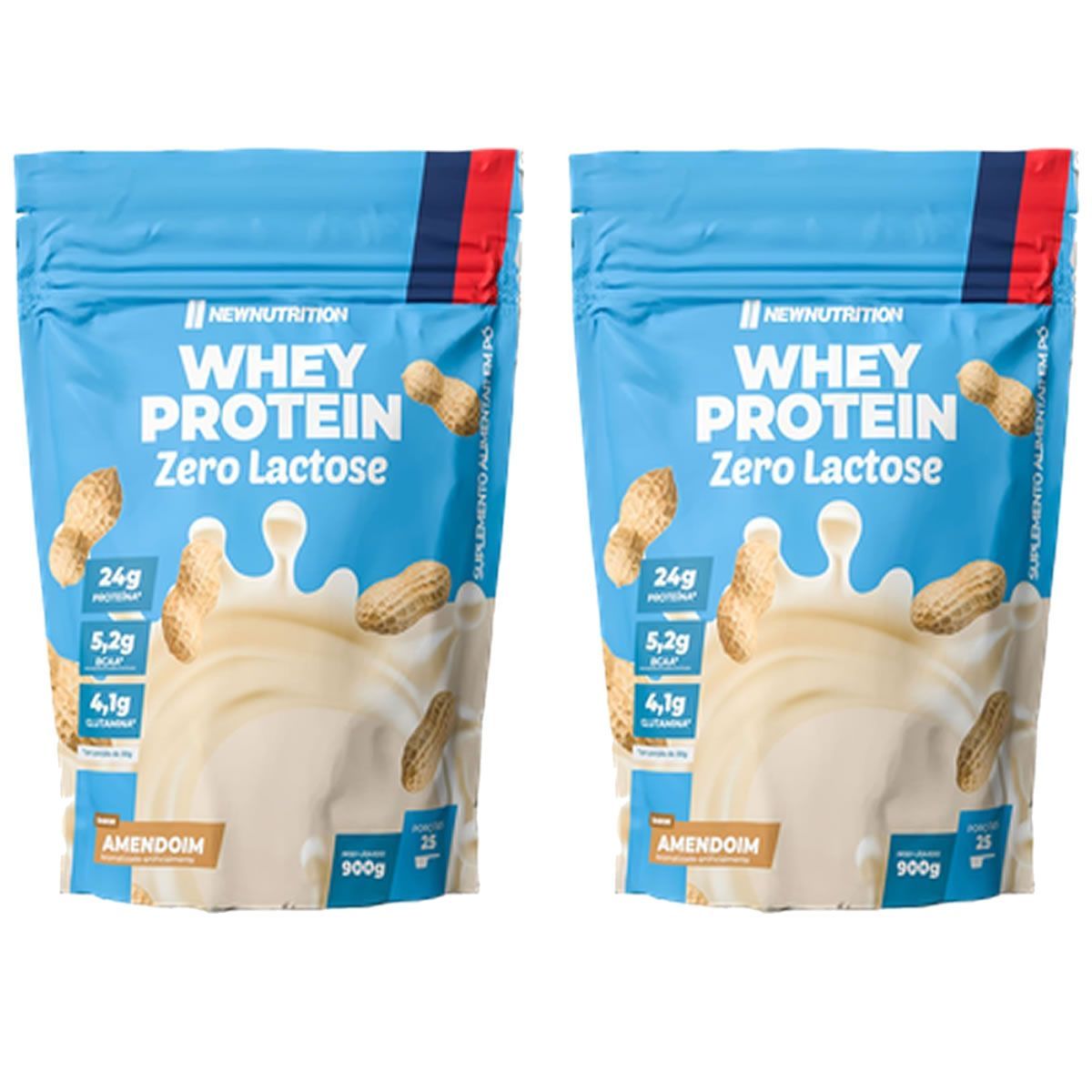 Kit 2X Whey Protein Zero Lactose - 900g Refil Amendoim - NewNutrition