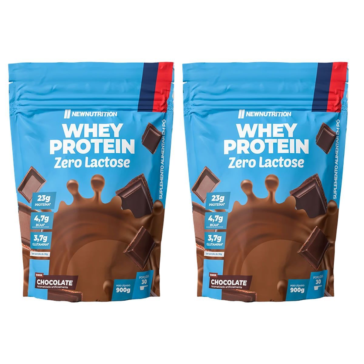 Kit 2X Whey Protein Zero Lactose - 900g Refil Chocolate - NewNutrition
