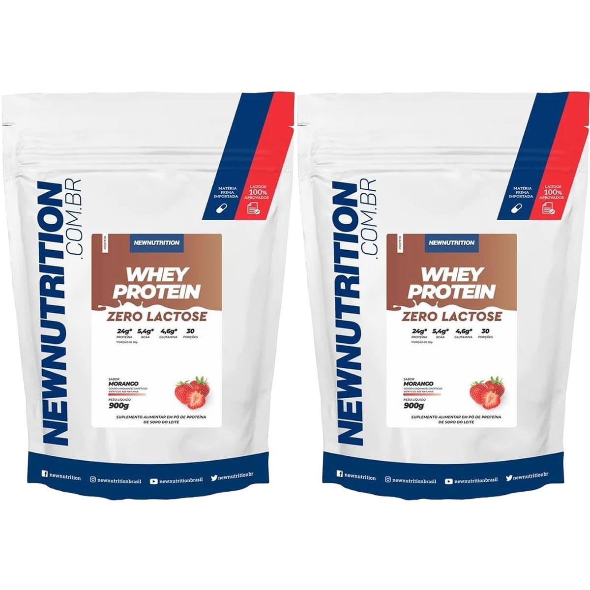 Kit 2X Whey Protein Zero Lactose - 900g Refil Morango - NewNutrition