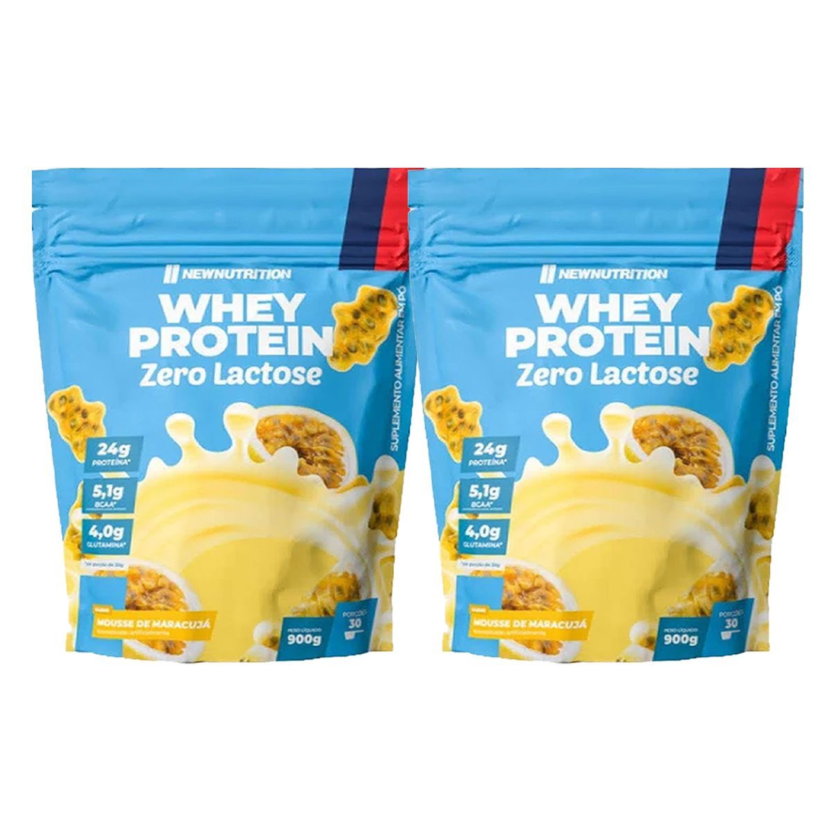 Kit 2X Whey Protein Zero Lactose - 900g Refil Mousse de Maracuja - NewNutrition
