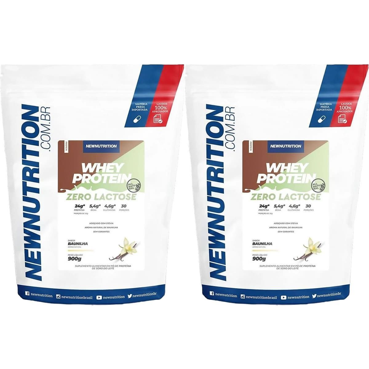 Kit 2X Whey Protein Zero Lactose All Natural - 900g Refil Baunilha - NewNutrition