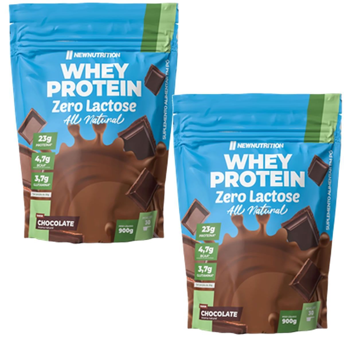 Kit 2X Whey Protein Zero Lactose All Natural - 900g Refil Chocolate - NewNutrition