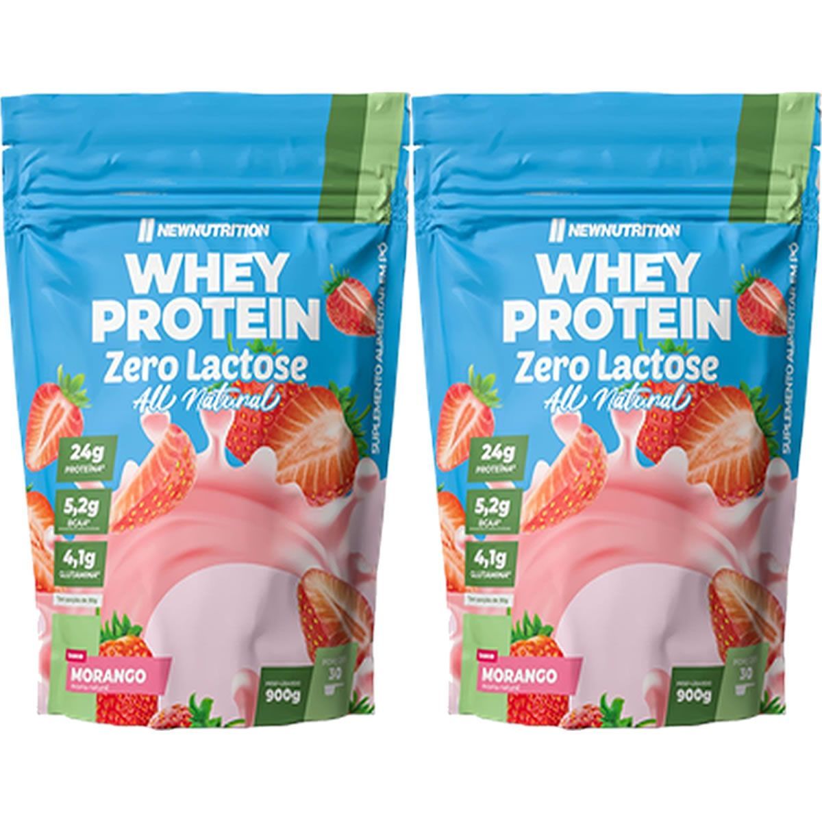 Kit 2X Whey Protein Zero Lactose All Natural - 900g Refil Morango - NewNutrition