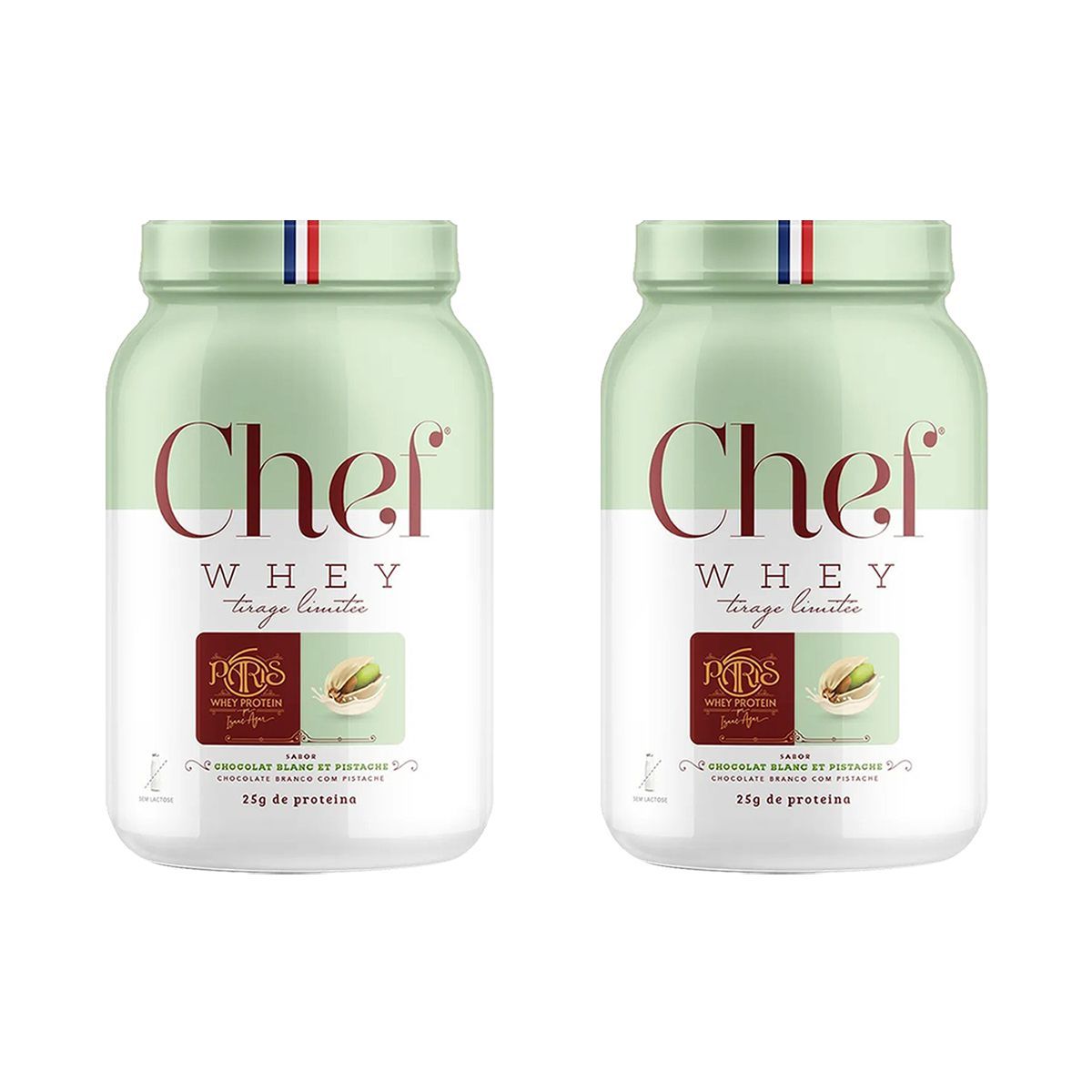 Kit 2X Whey Protiein Paris 6 Sem Lactose - 800g Chocolate Branco com Pistache - Chef Whey
