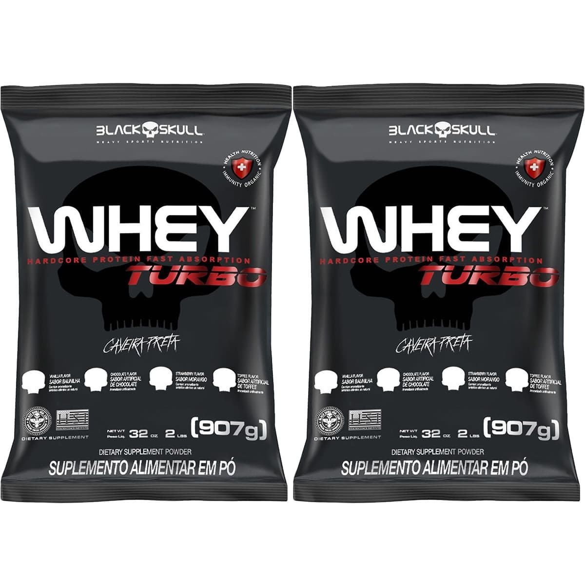 Kit 2X Whey Turbo - 907g Refil Chocolate - Black Skull