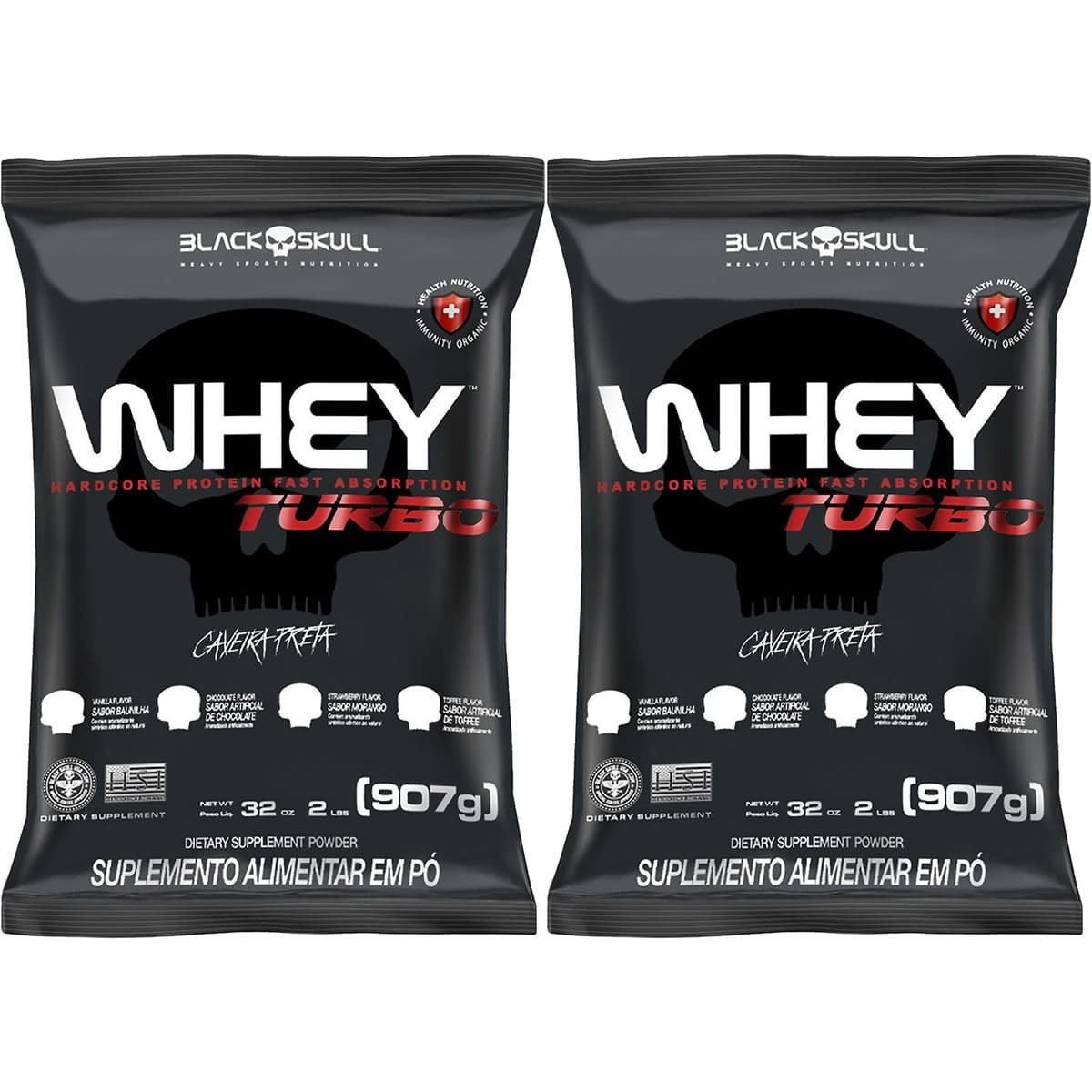 Kit 2X Whey Turbo - 907g Refil Toffee - Black Skull