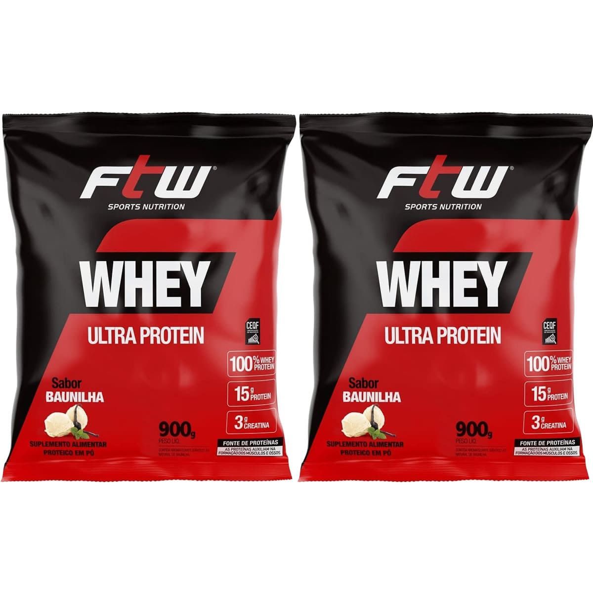 Kit 2X Whey Ultra Protein - 900g Refil Baunilha - FTW