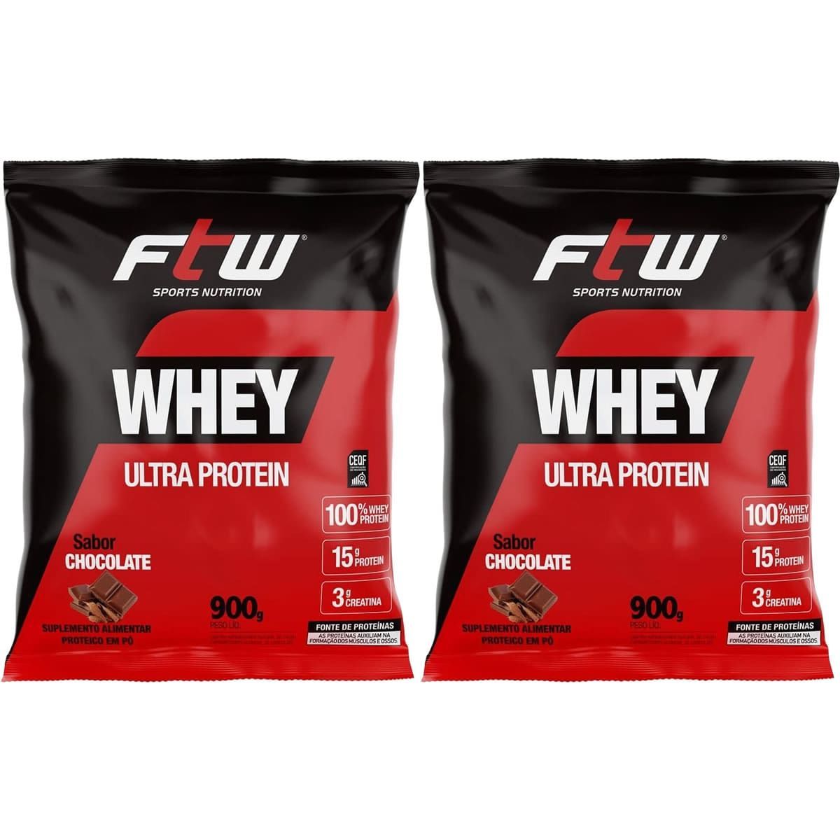 Kit 2X Whey Ultra Protein - 900g Refil Chocolate - FTW