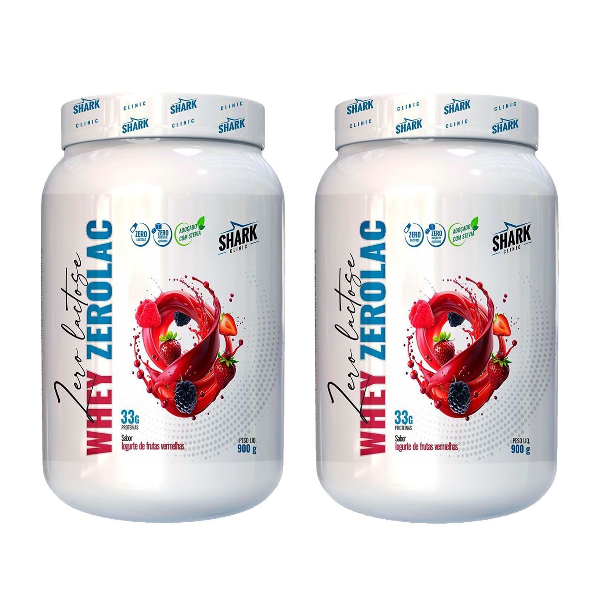 Kit 2X Whey ZeroLac - 900g Iogurte de Frutas Vermelhas  - Shark Clinic