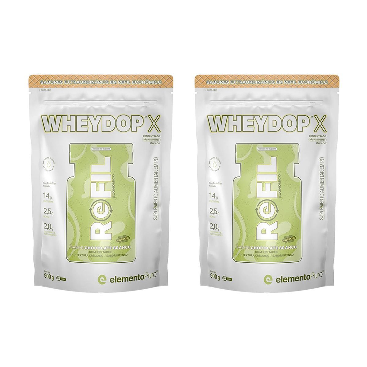 Kit 2X WheyDop X - 900g Refil chocolate Branco com Pistache - ElementoPuro