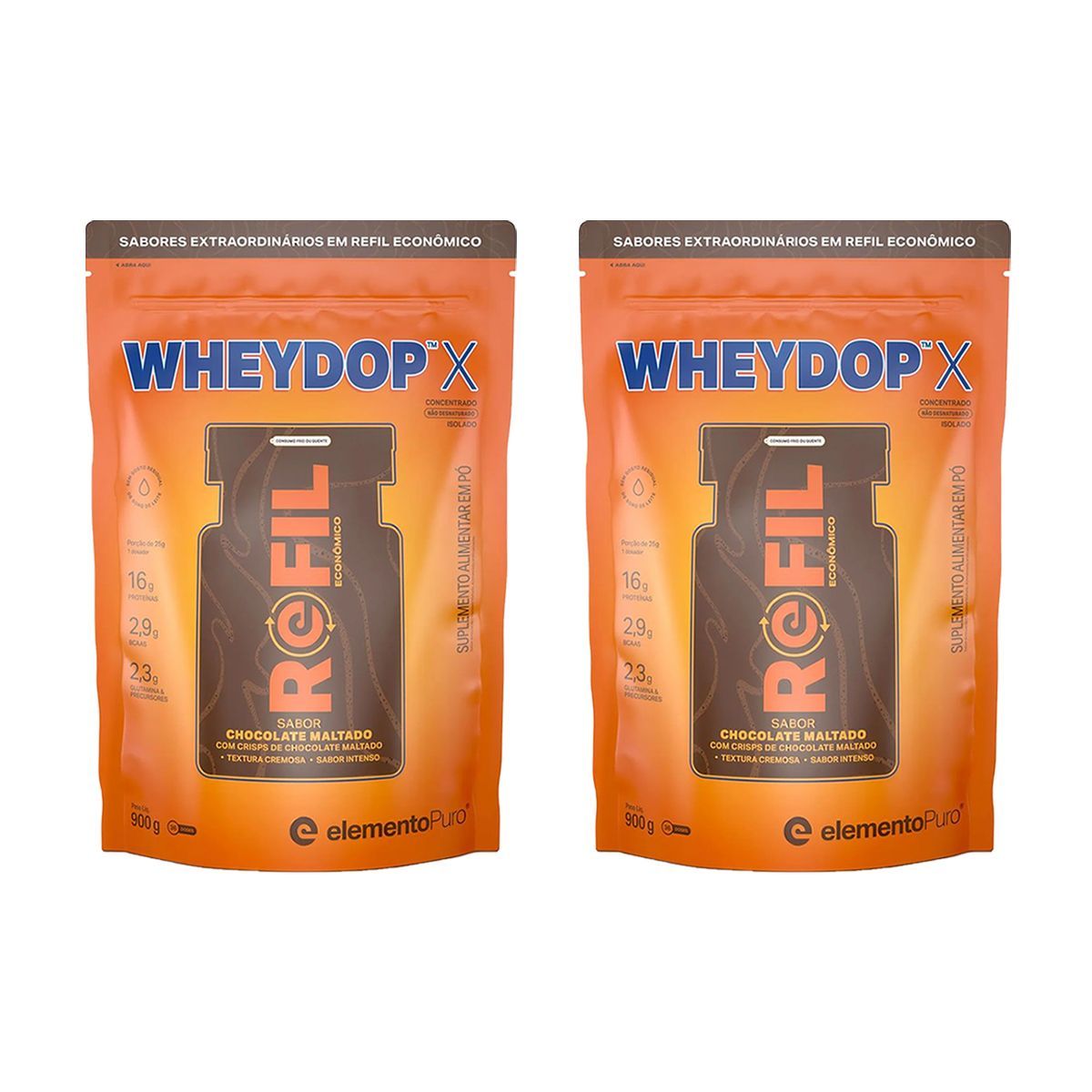 Kit 2X WheyDop X - 900g Refil Chocolate Maltado - ElementoPuro