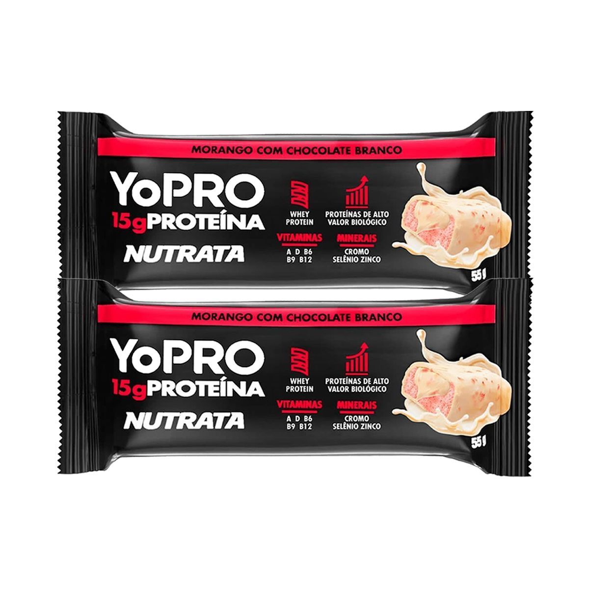 Kit 2X YoPRO - 1 Barra 55g Morango com Chocolate Branco - Nutrata