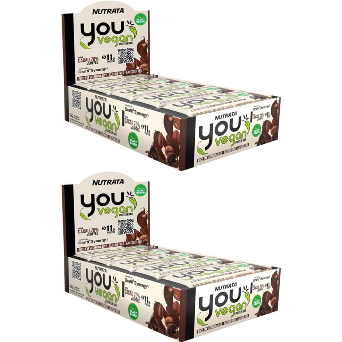 Kit 2X You Vegan Protein Bar - 10 Unidades 40g Cacau 70% e Coffee - Nutrata