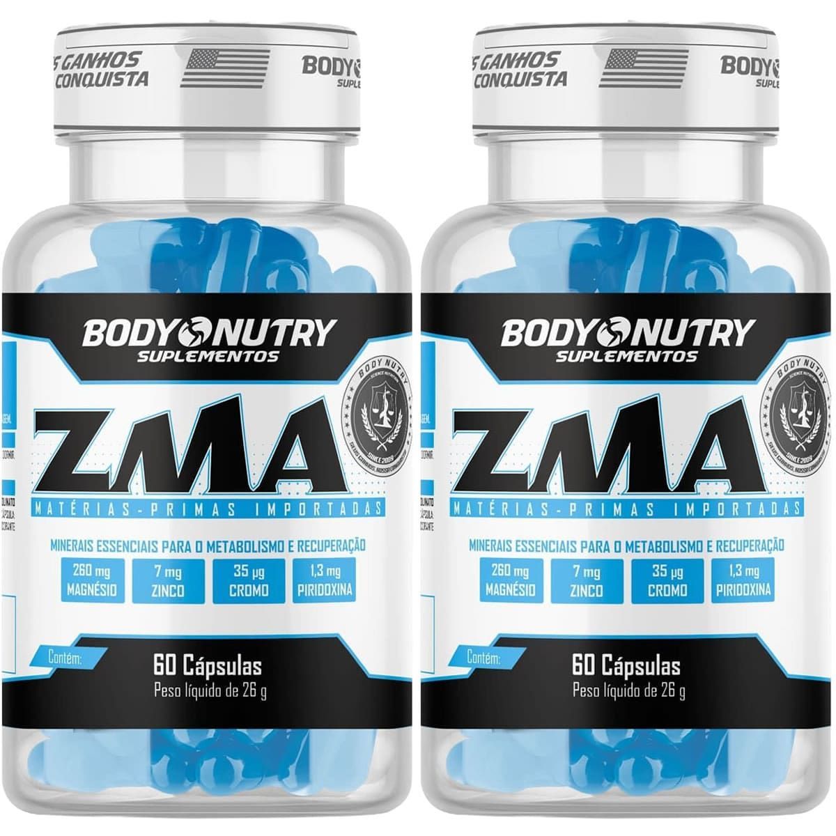 Kit 2X ZMA Body Power Cromo Picolinato - 60 C�psulas - Body Nutry