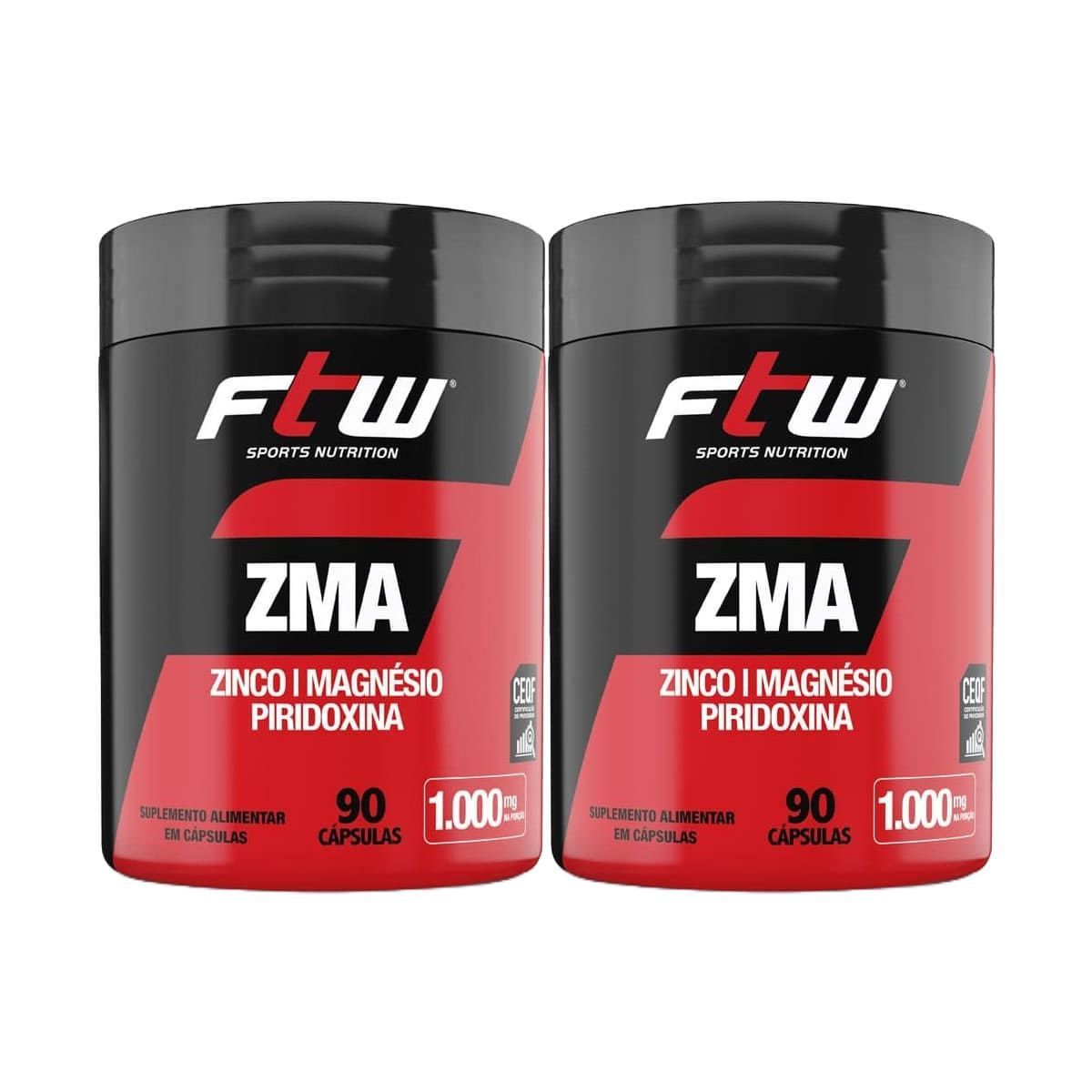 Kit 2X ZMA Zinco, Magn�sio e Piridoxina - 90 c�psulas - FTW