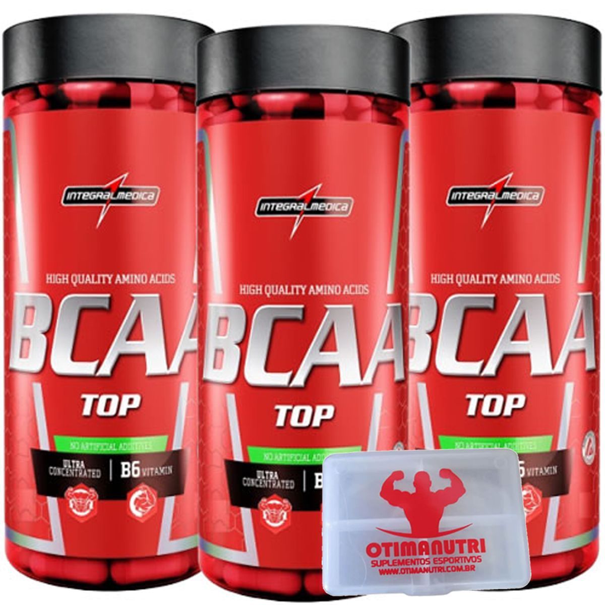 Kit 3 - Amino BCAA TOP 4:1:1 - 120 Caps + Porta C�psulas - Integralm�dica