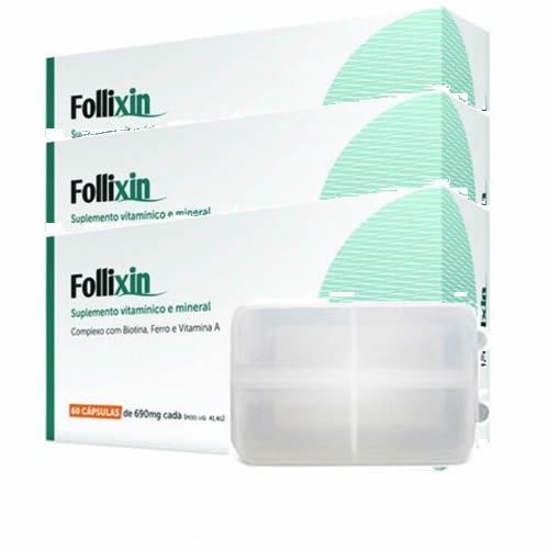 Kit 3 Follixin - 60 C�psulas + Porta Comprimidos - Iridium Labs