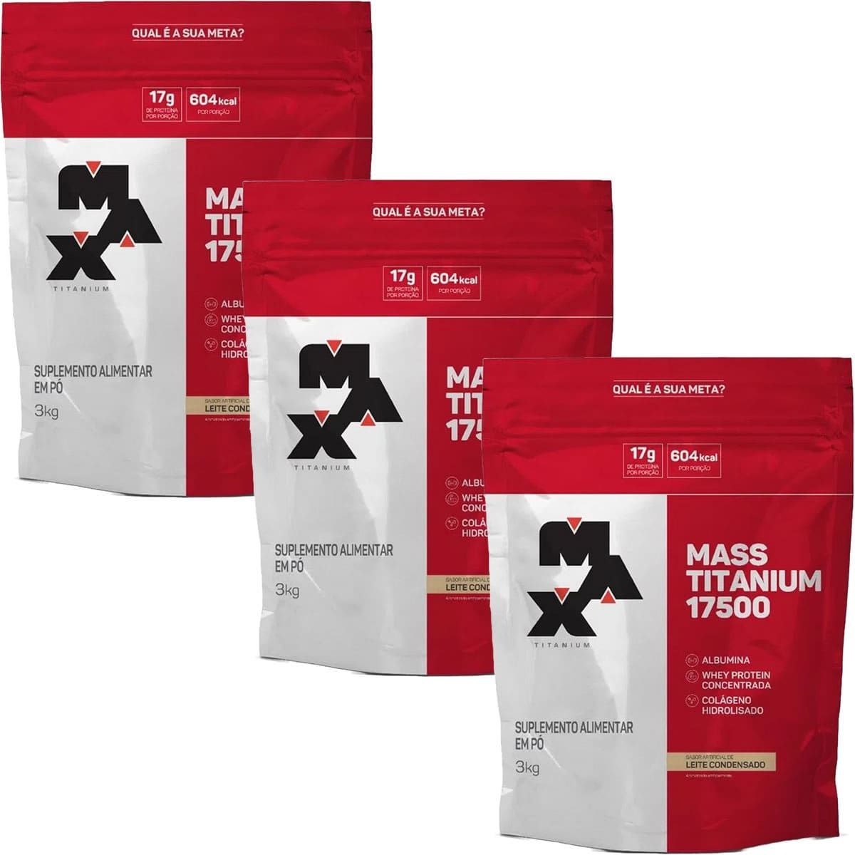 Kit 3 Mass 17500 - 3000g Leite Condensado - Max Titanium