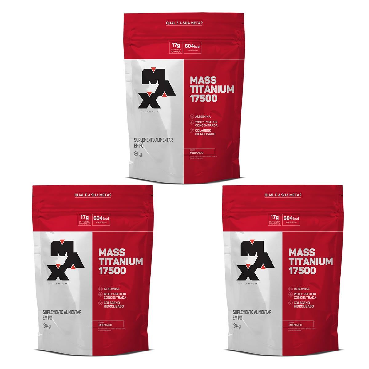 Kit 3 Mass 17500 - 3000g Morango - Max Titanium