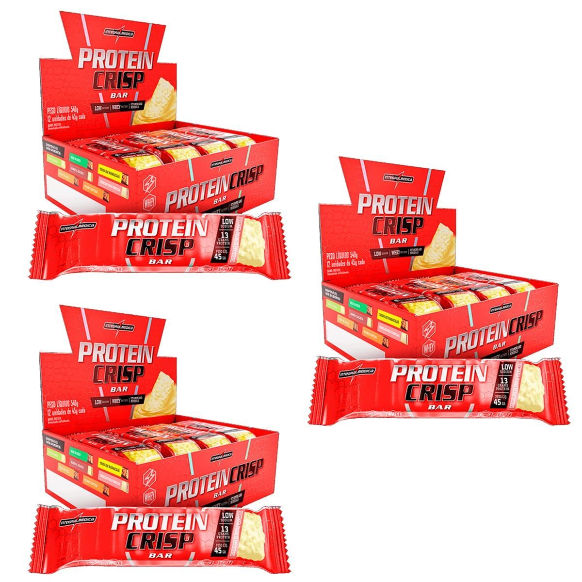 Kit 3 Protein Crisp Bar - 12 Unidades 45g Cheesecake Frutas Vermelhas - IntegralM�dica