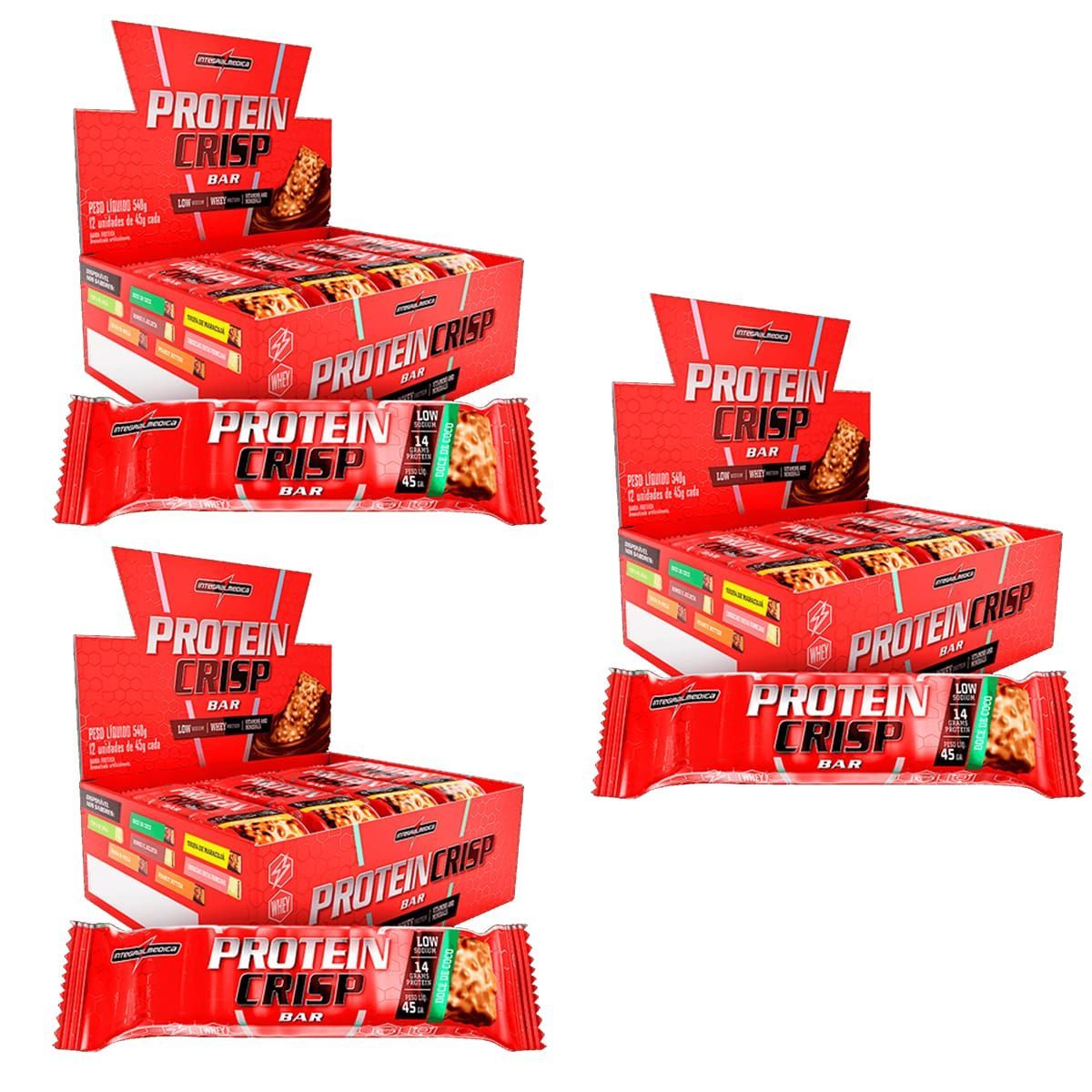 Kit 3 Protein Crisp Bar - 12 Unidades 45g Coco - IntegralM�dica