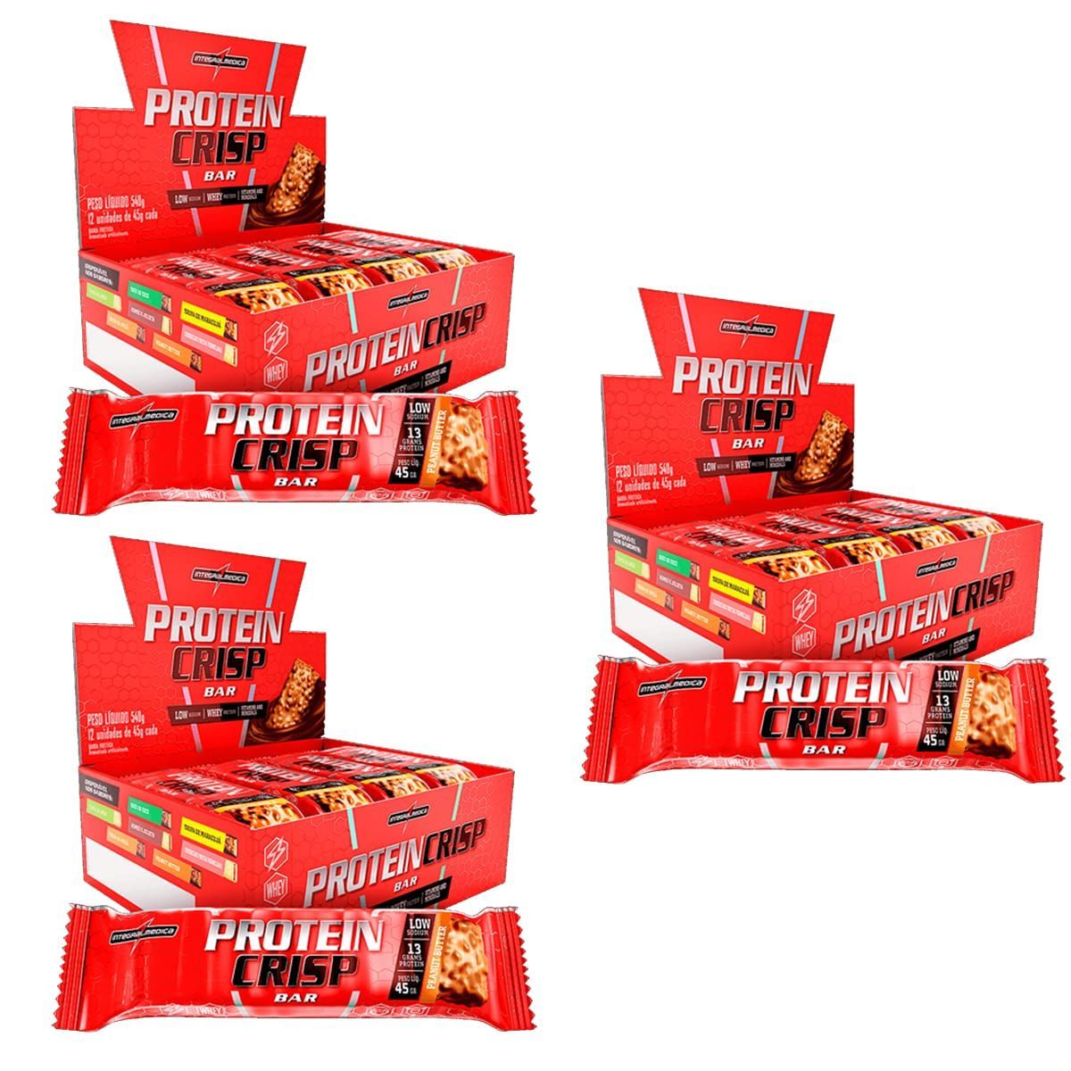 Kit 3 Protein Crisp Bar - 12 Unidades 45g Peanut Butter - IntegralM�dica