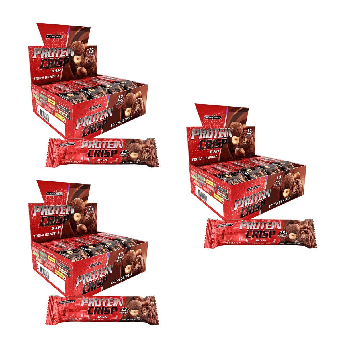Kit 3 Protein Crisp Bar - 12 Unidades 45g Trufa de Avel� - IntegralM�dica