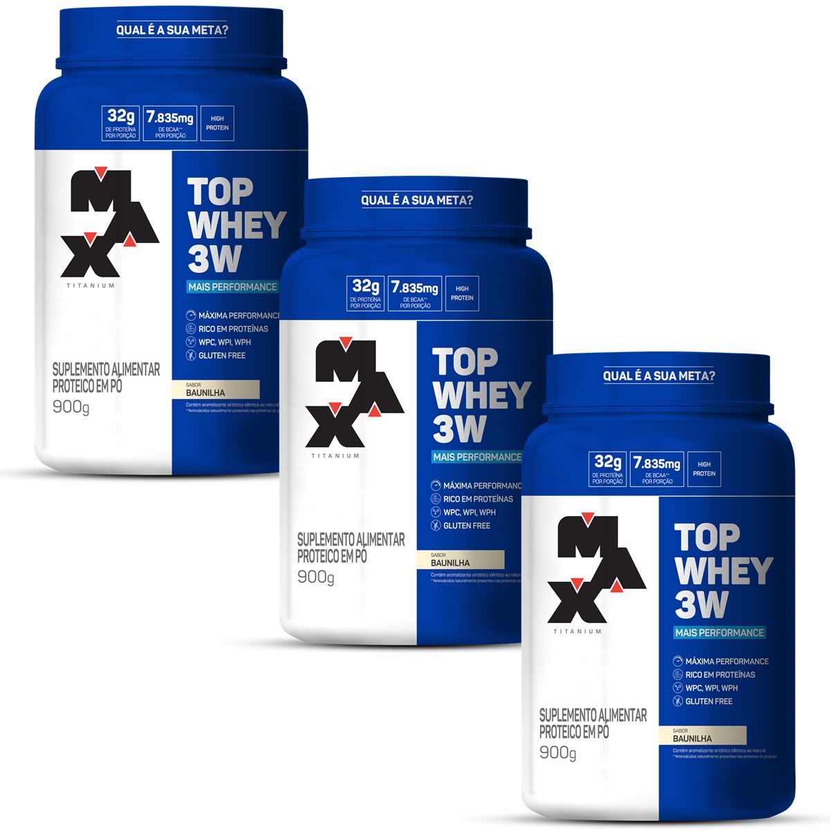 Kit 3 - Top Whey 3W - 900g Baunilha - Max Titanium
