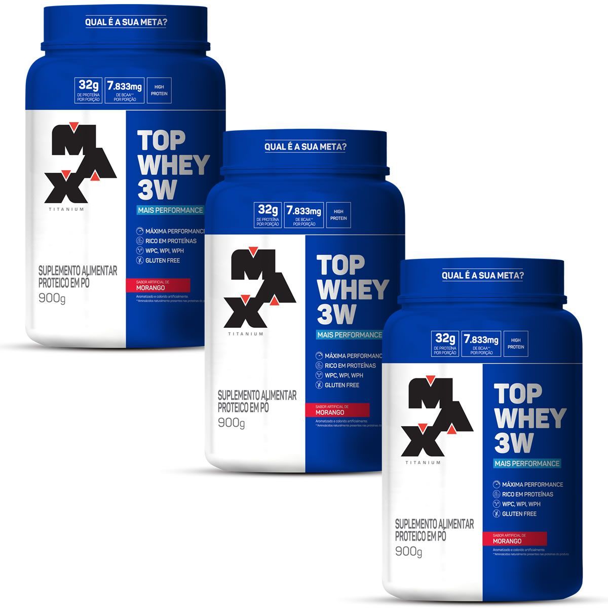 Kit 3 - Top Whey 3W - 900g Morango - Max Titanium