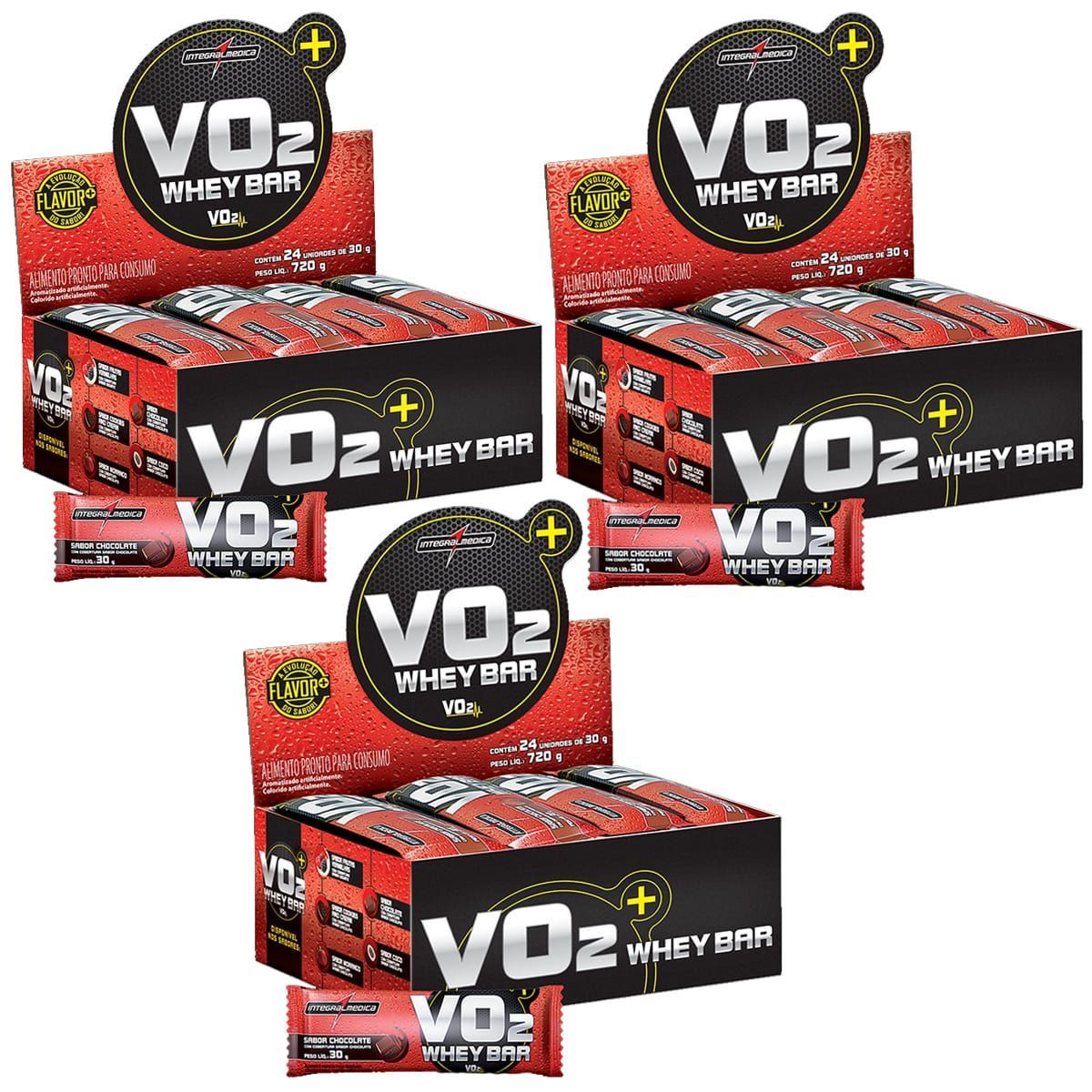 Kit 3 VO2 PROTEIN BAR - 24 Unidades 30g Chocolate - IntegralM�dica