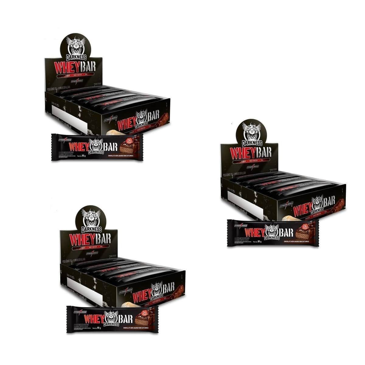 Kit 3 Whey Bar Darkness - 8 Unidades 90g Chocolate Amargo/Castanha - IntegralM�dica