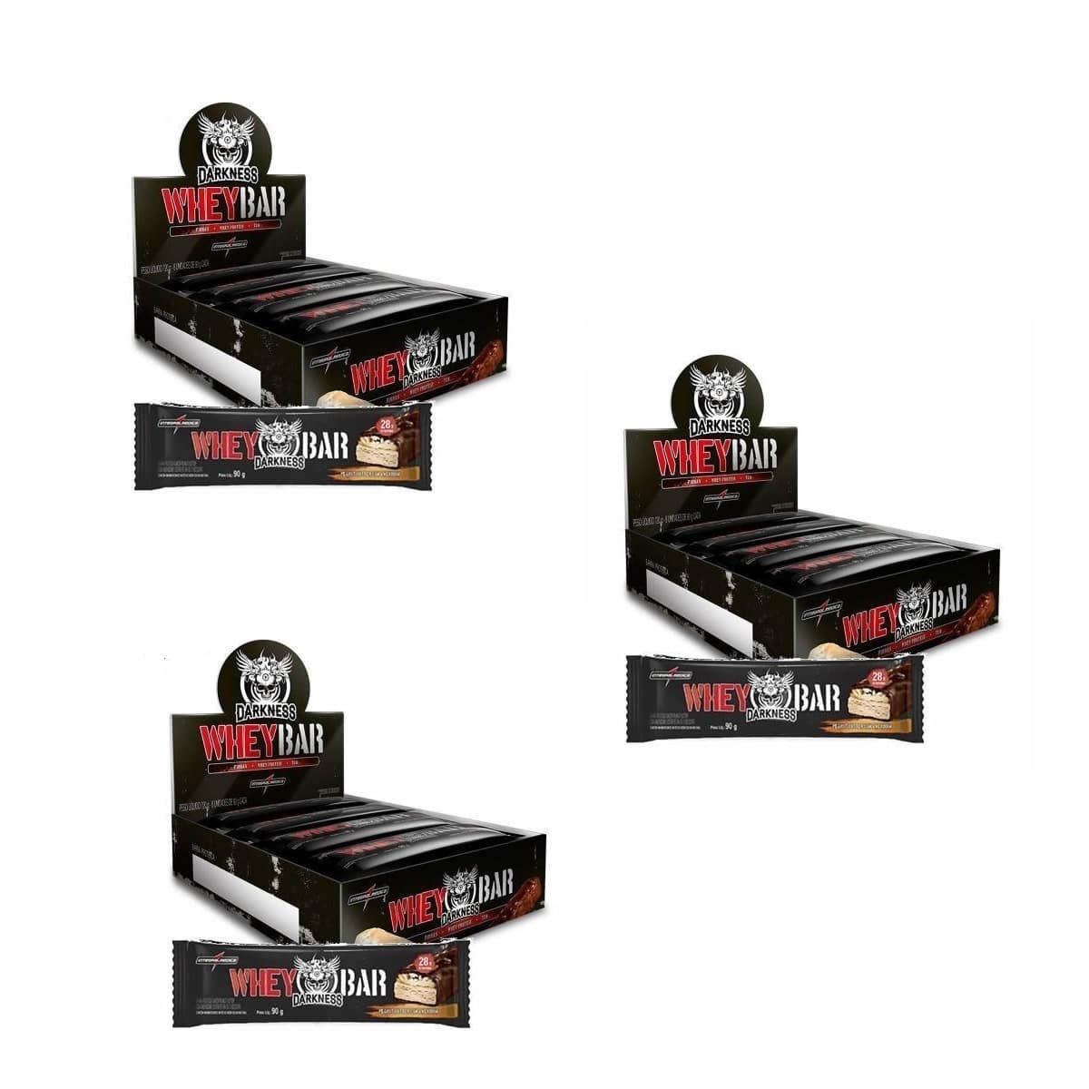 Kit 3 Whey Bar Darkness - 8 Unidades 90g Doce de Leite com Chocolate Chip - IntegralM�dica