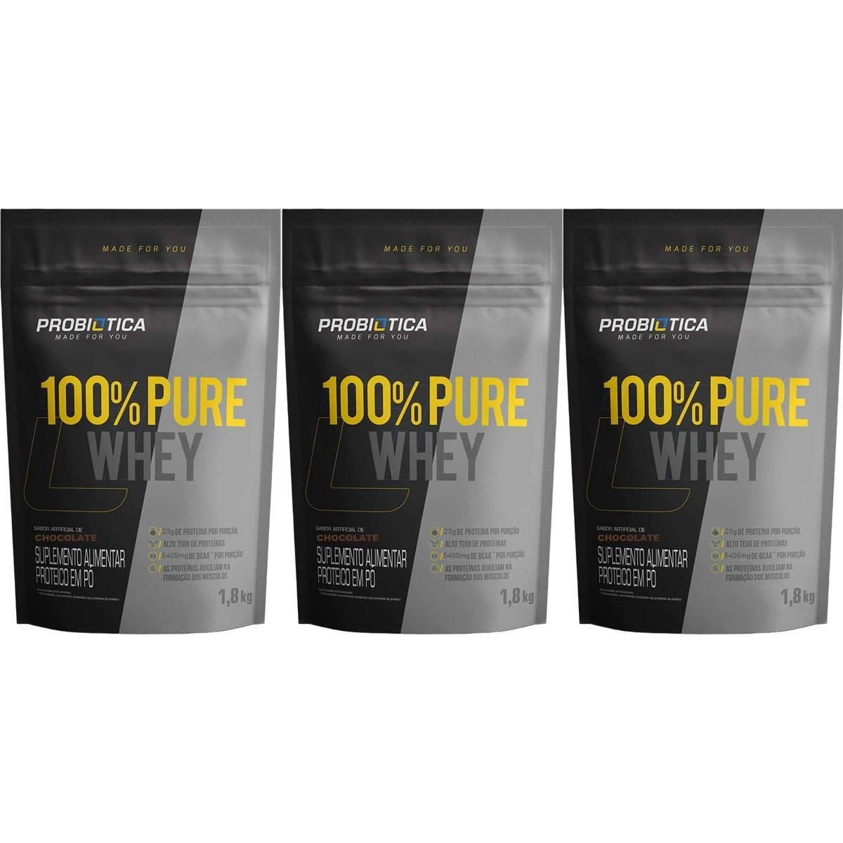 Kit 3X 100% Pure Whey - 1800g Refil Chocolate - Probiotica
