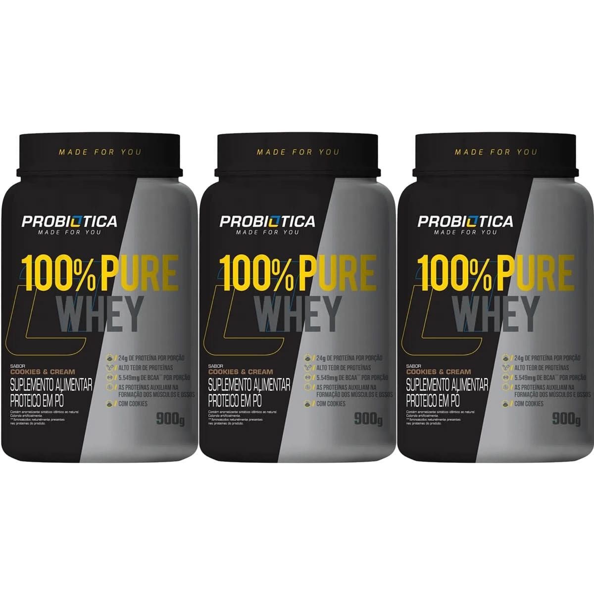 Kit 3X 100% Pure Whey - 900g Cookies And Cream - Probiotica