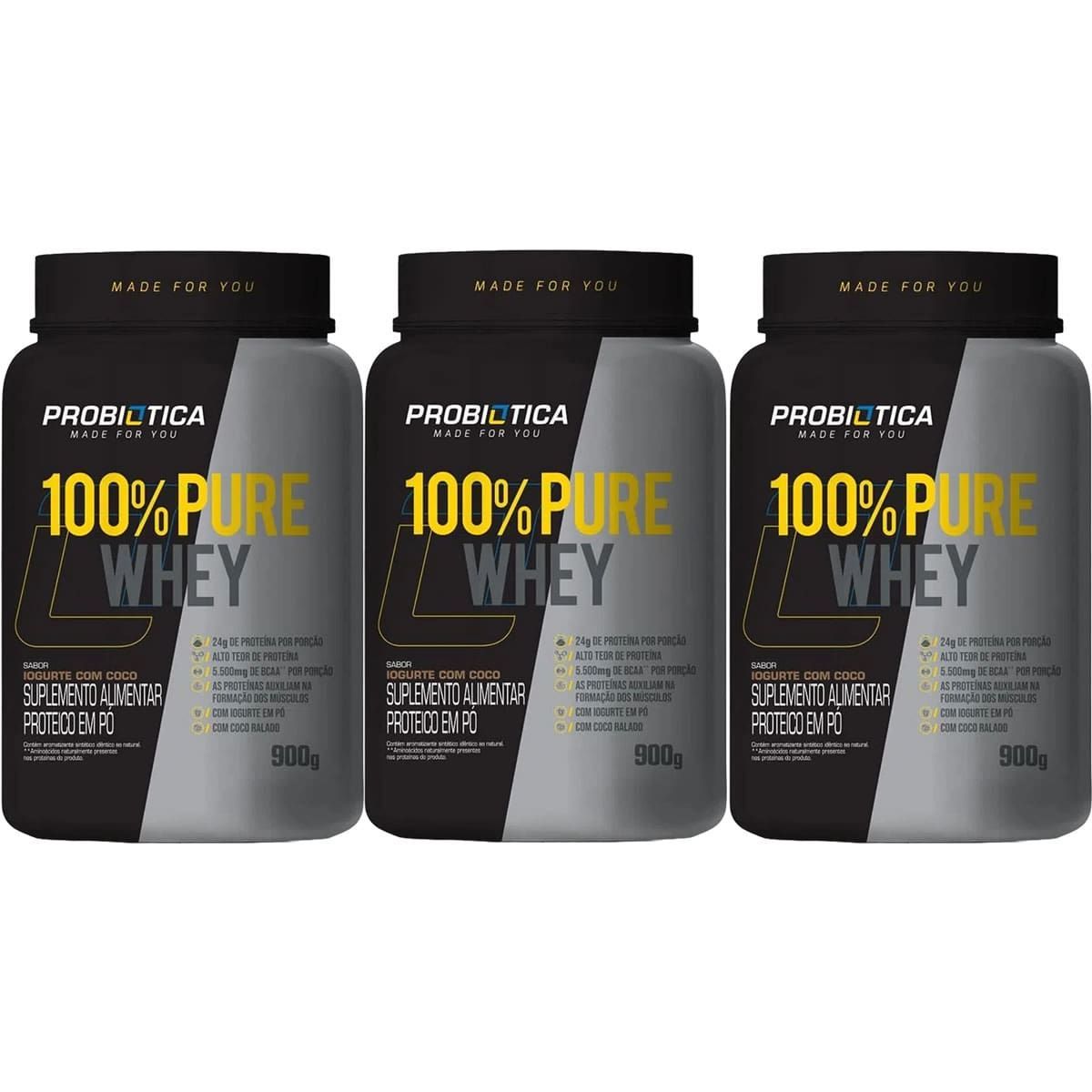Kit 3X 100% Pure Whey - 900g Iogurte com Coco - Probiotica