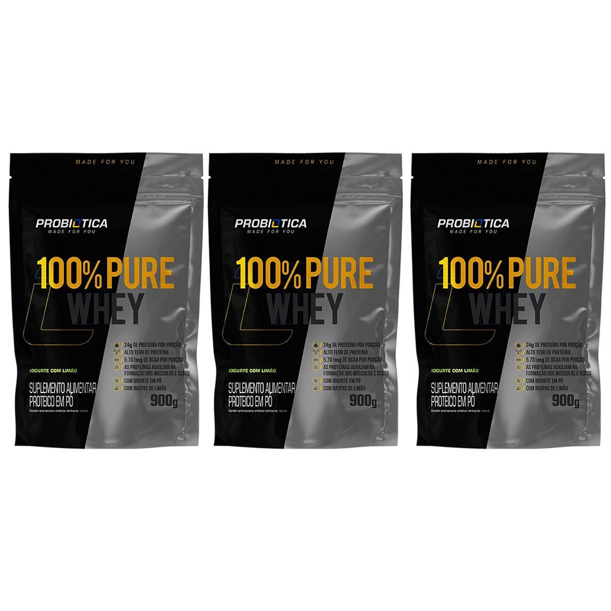 Kit 3X 100% Pure Whey - 900g Refil Iogurte Com Lim�o - Probi�tica