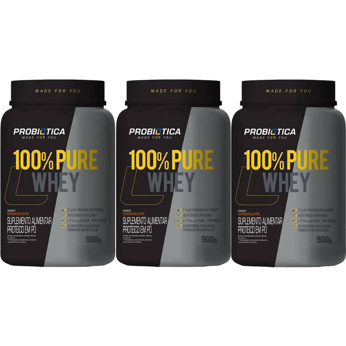 Kit 3X 100% Pure Whey Nova F�rmula - 900g Chocolate - Probi�tica