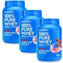 Kit 3X 100% Pure Whey Zero Lactose - Morango 900g - Probi�tica