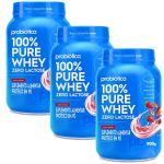Kit 3X 100% Pure Whey Zero Lactose - Morango 900g - Probi�tica