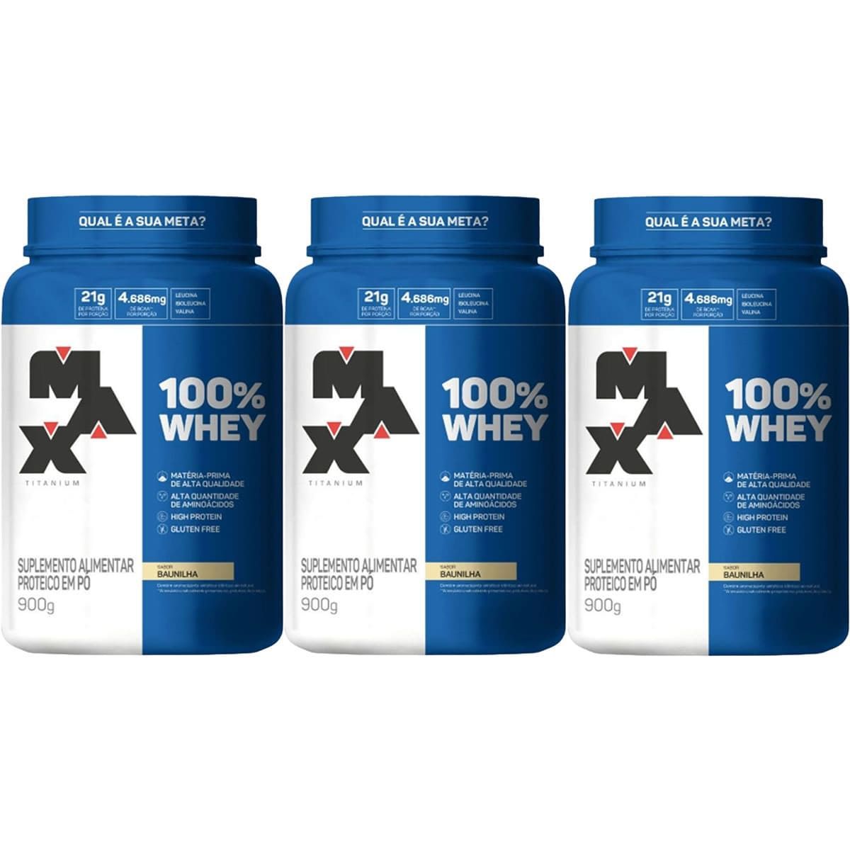 Kit 3X 100% Whey - 900g Baunilha - Max Titanium