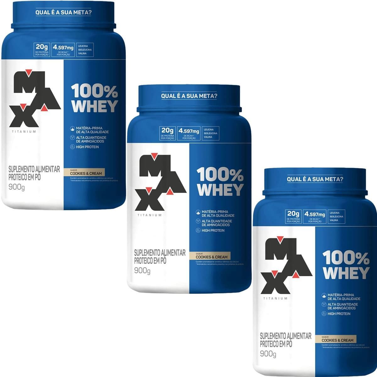 Kit 3X 100% Whey - 900g Cookies e Cream - Max Titanium