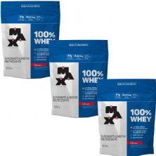 Kit 3X 100% Whey - 900g Refil Morango - Max Titanium