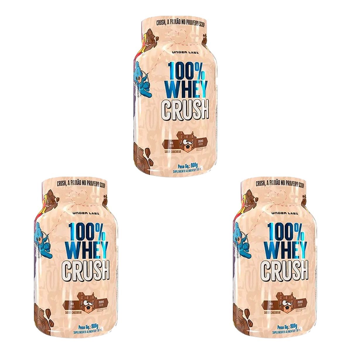Kit 3X 100% Whey Crush - 900g Chocobear - Under Labz