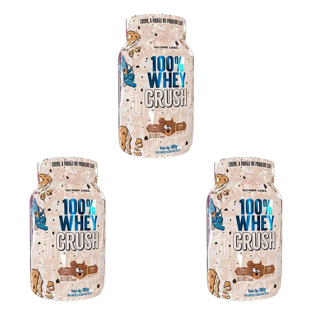 Kit 3X 100% Whey Crush - 900g Cookies Bear & Milk Cream - Under Labz