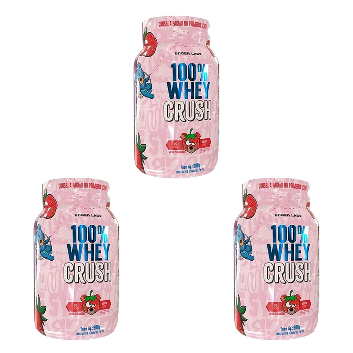 Kit 3X 100% Whey Crush - 900g Strawbear - Under Labz