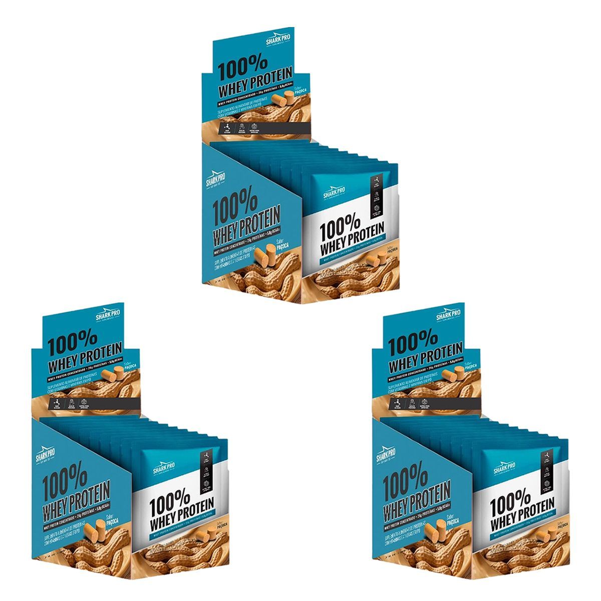Kit 3X 100% Whey Protein - 10 Sach�s 40g Pa�oca - Shark Pro