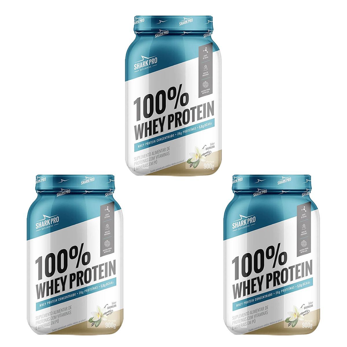 Kit 3X 100% Whey Protein - 900g Baunilha - Shark Pro