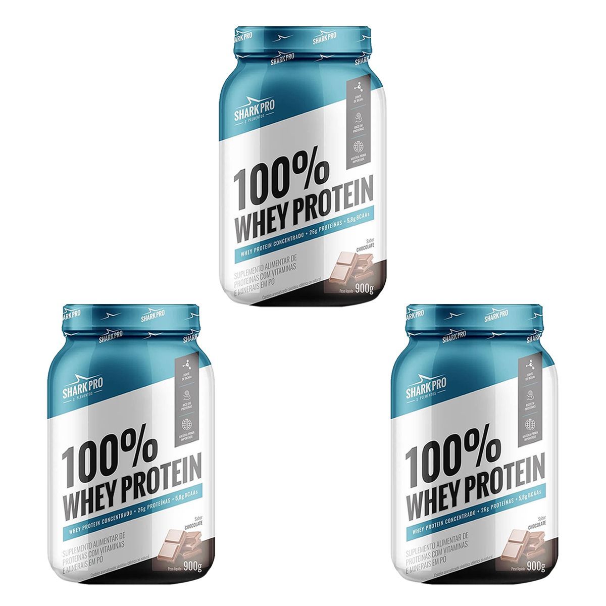 Kit 3X 100% Whey Protein - 900g Chocolate - Shark Pro