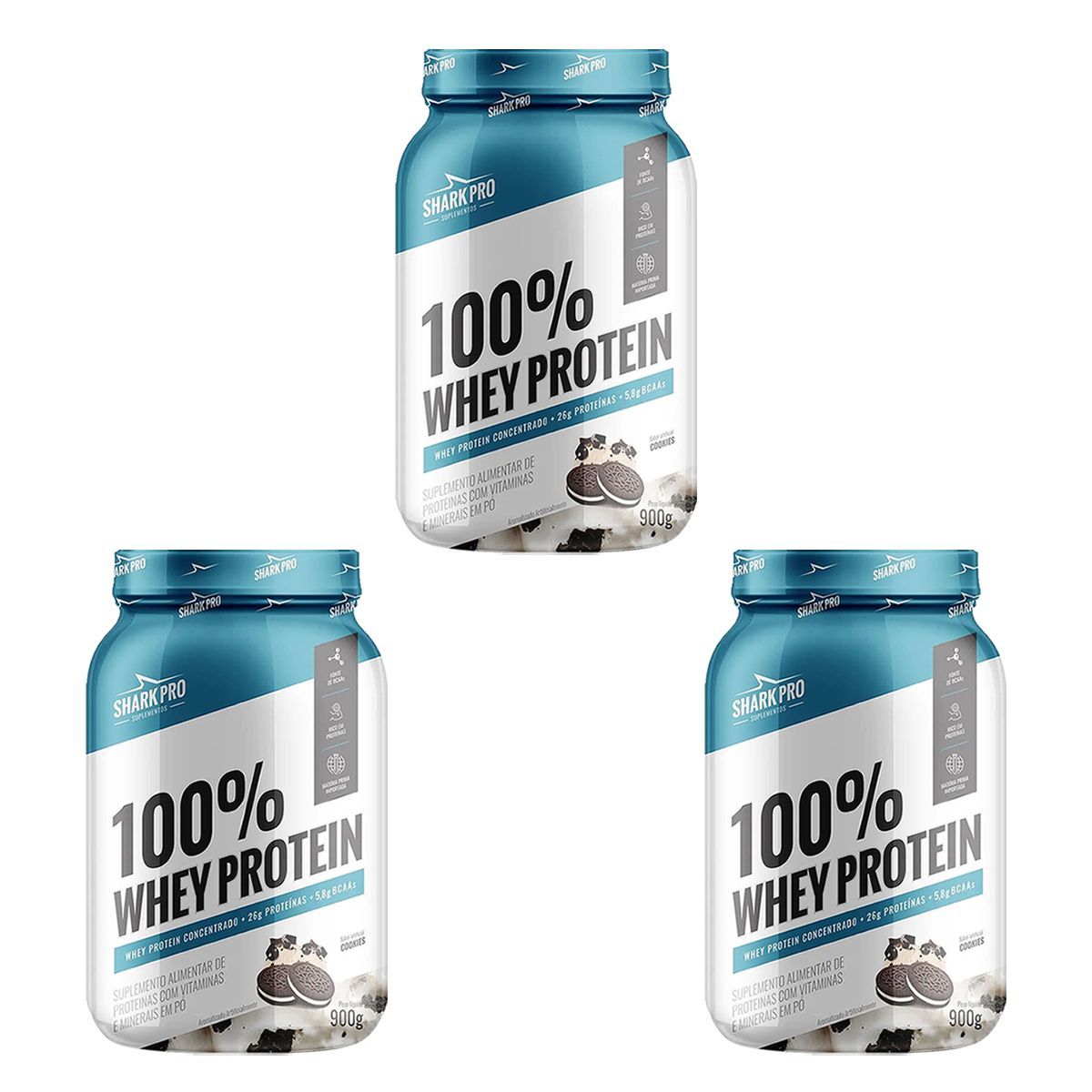 Kit 3X 100% Whey Protein - 900g Cookies - Shark Pro