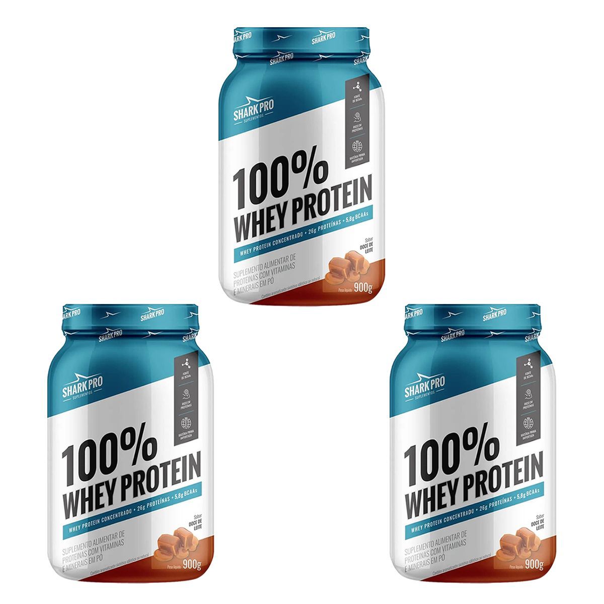 Kit 3X 100% Whey Protein - 900g Doce de Leite - Shark Pro